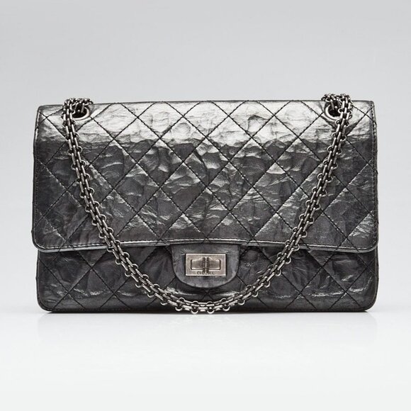 Chanel Metallic Silver 2.55 Reissue Quilted Aged Calfskin Leather 226 Flap Bag - Picture 1 of 12